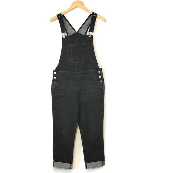 Abercrombie & Fitch Black Denim Overalls Straight Leg Crop Utility Style 90's S - Picture 1 of 16